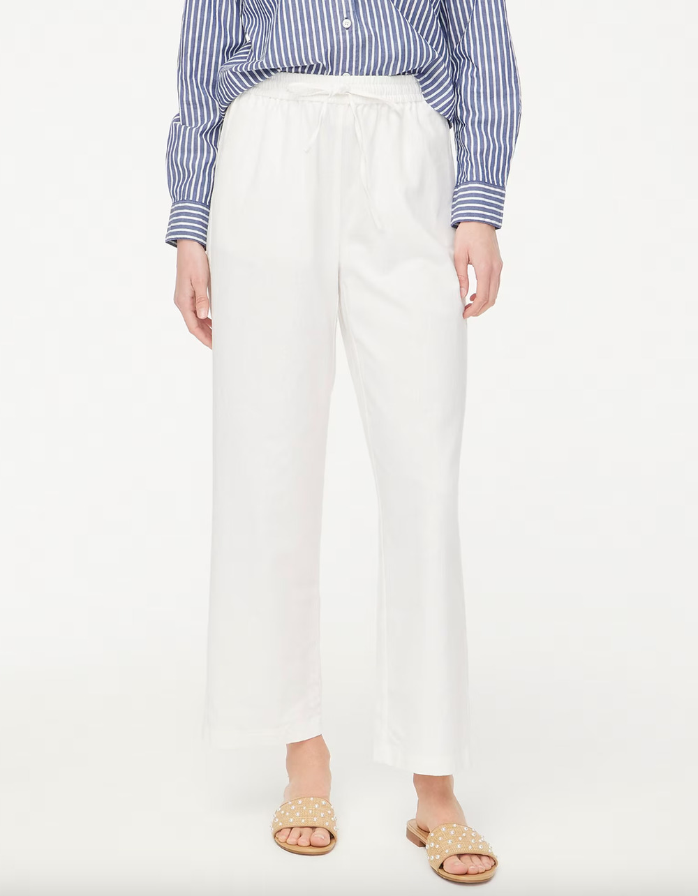J.Crew Linen Blend Slim Wide Leg Drawstring Pant Pockets Relaxed White US 20 NWT
